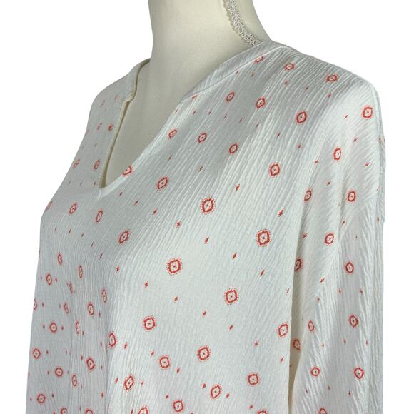 Blue Mountain Tunic Women Size 2X White Pink Gauzy Crinkled Geometric Casual Top - Picture 2 of 11
